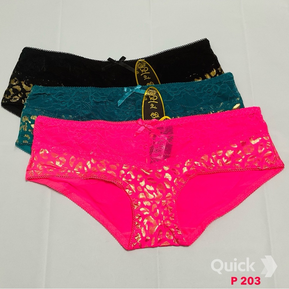L - Bundle 3 pcs Floral Lace / Golden Leopard Panties